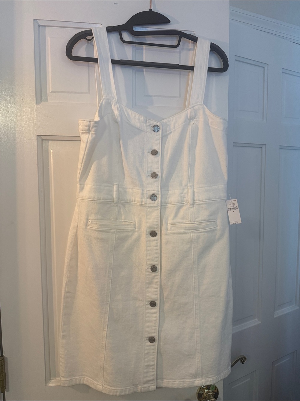 White Button-Front Mini Dress with Wide Straps